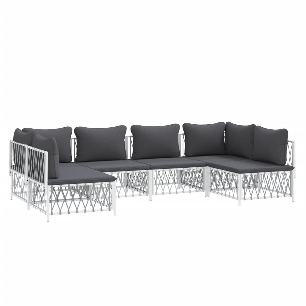 vidaXL 6 Piece Patio Lounge Set with Cushions White Steel