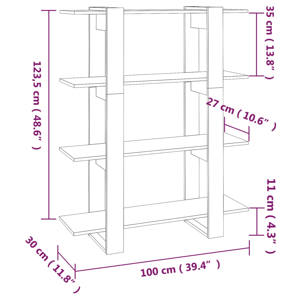 vidaXL Book Cabinet/Room Divider Smoked Oak 39.4"x11.8"x48.6"
