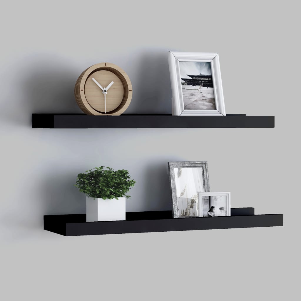 vidaXL Picture Frame Ledge Shelves 2 pcs Black 23.6"x3.5"x1.2" MDF