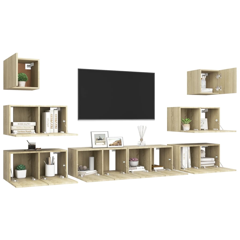 vidaXL 8 Piece TV Stand Set Sonoma Oak Engineered Wood