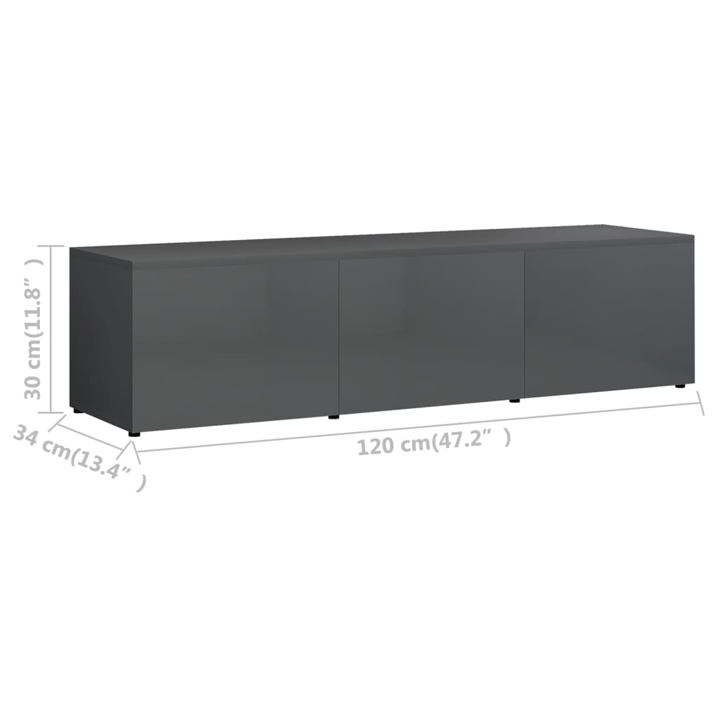 vidaXL TV Stand High Gloss Gray 47.2"x13.4"x11.8" Engineered Wood