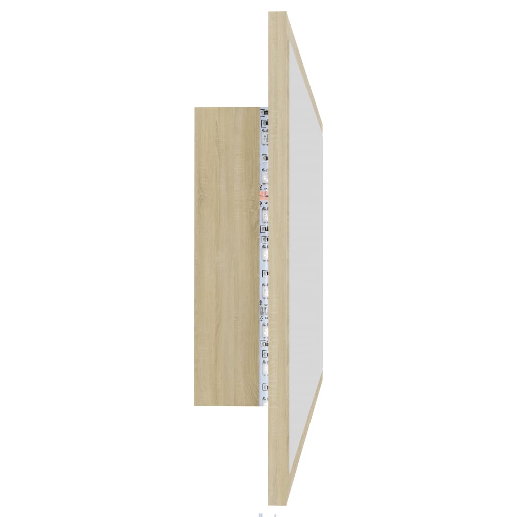 vidaXL LED Bathroom Mirror Sonoma Oak 35.4"x3.3"x14.6" Engineered Wood