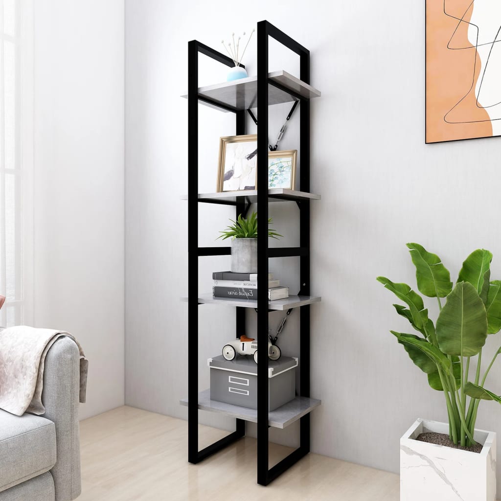 vidaXL 4-Tier Book Cabinet Concrete Gray 15.7"x11.8"x55.1" Engineered Wood