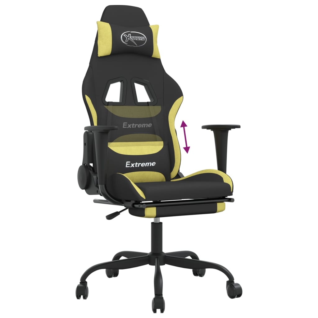 vidaXL Gaming Chair with Footrest Black and Light Green Fabric
