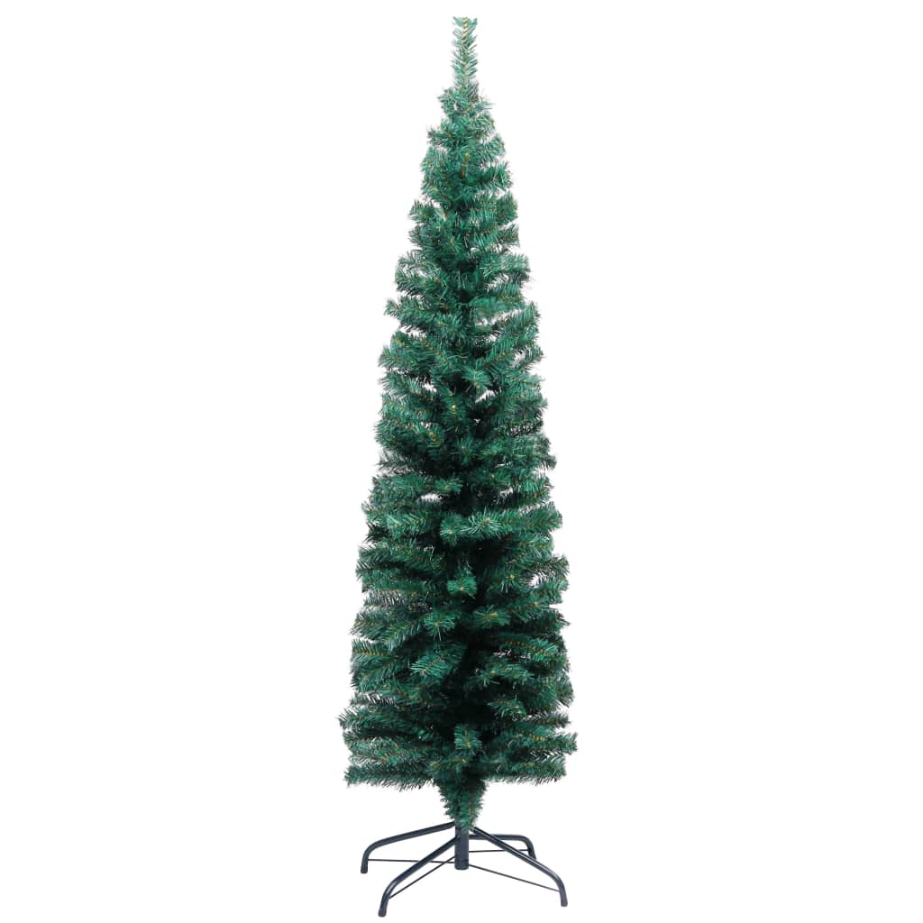 vidaXL Slim Artificial Pre-lit Christmas Tree with Stand Green 59.1" PVC