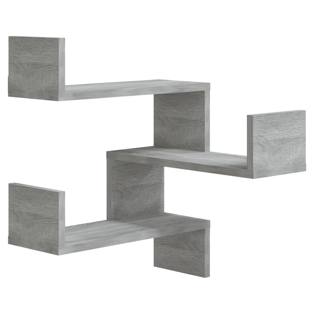 vidaXL Wall Corner Shelves 2 pcs Gray Sonoma 15.7"x15.7"x19.7" Engineered Wood