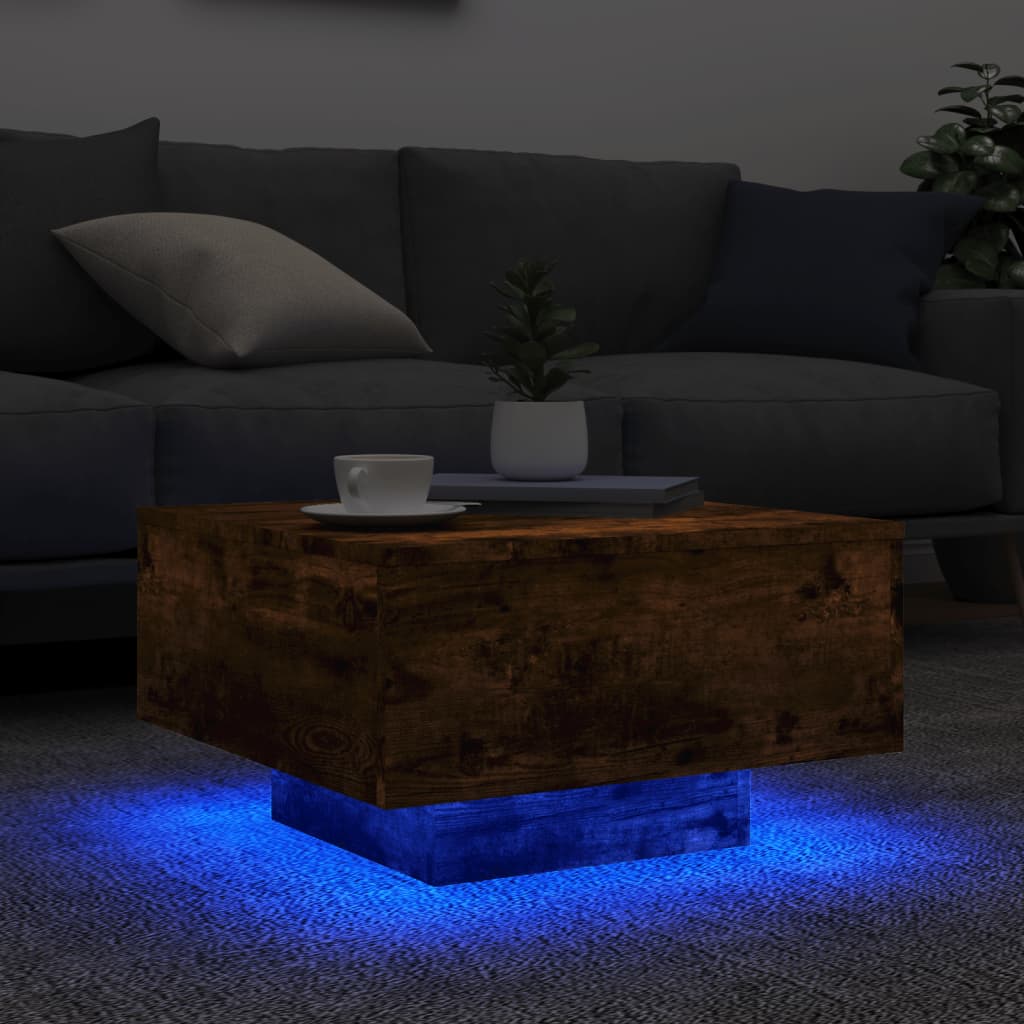 vidaXL Coffee Table with LED Lights Smoked Oak 21.7"x21.7"x12.2"