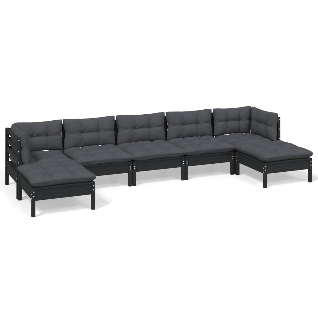 vidaXL 7 Piece Patio Lounge Set with Cushions Black Pinewood