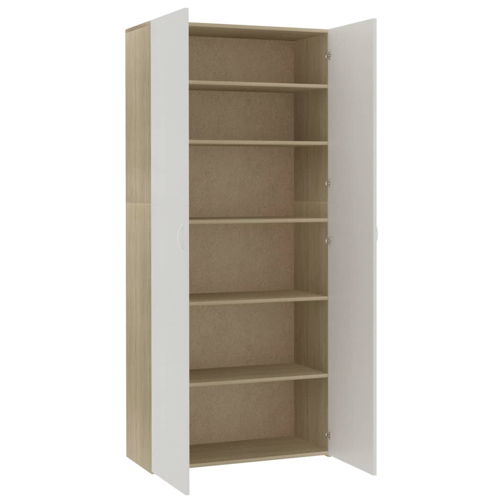 vidaXL Shoe Cabinet White and Sonoma Oak 31.5"x14"x70.9" Chipboard
