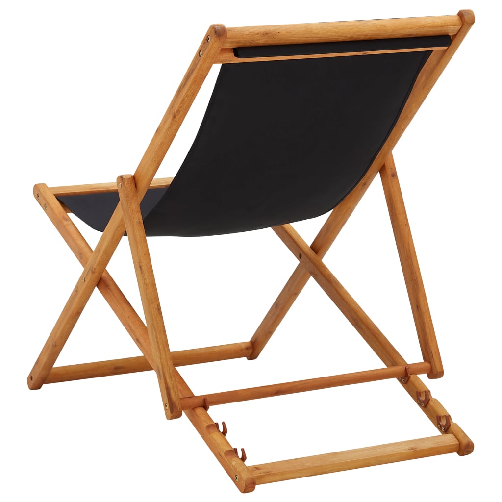 vidaXL Folding Beach Chair Eucalyptus Wood and Fabric Black