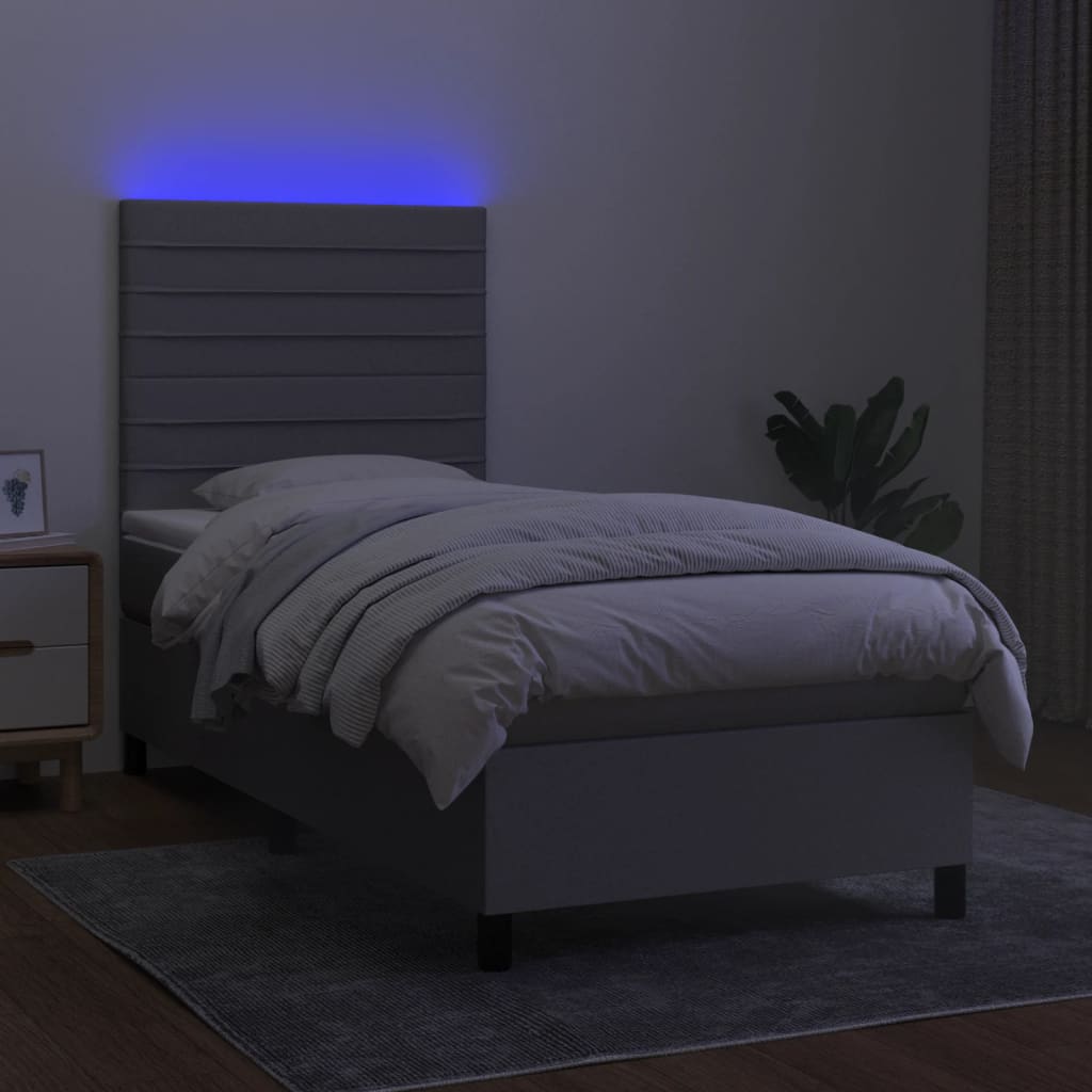 vidaXL Box Spring Bed with Mattress&LED Light Gray Twin XL Fabric