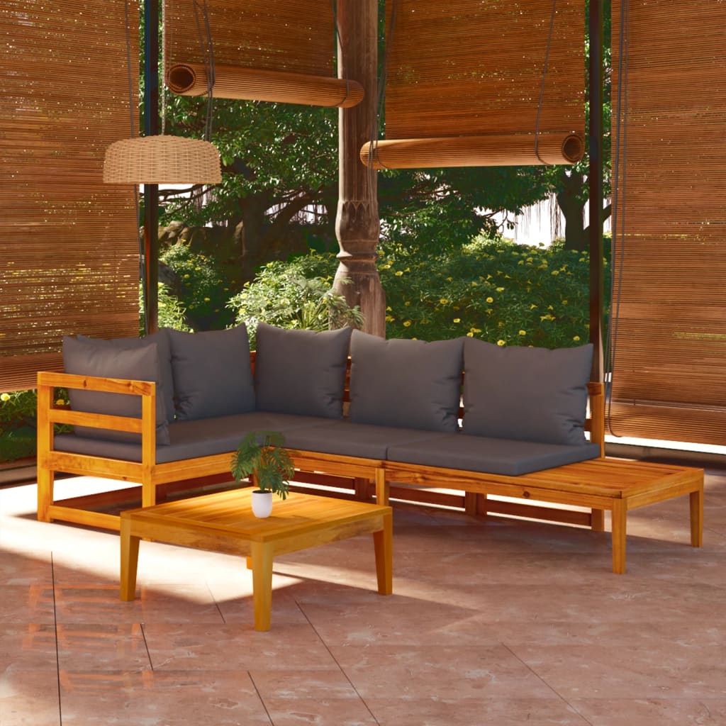 vidaXL 4 Piece Patio Lounge Set with Dark Gray Cushions Acacia Wood