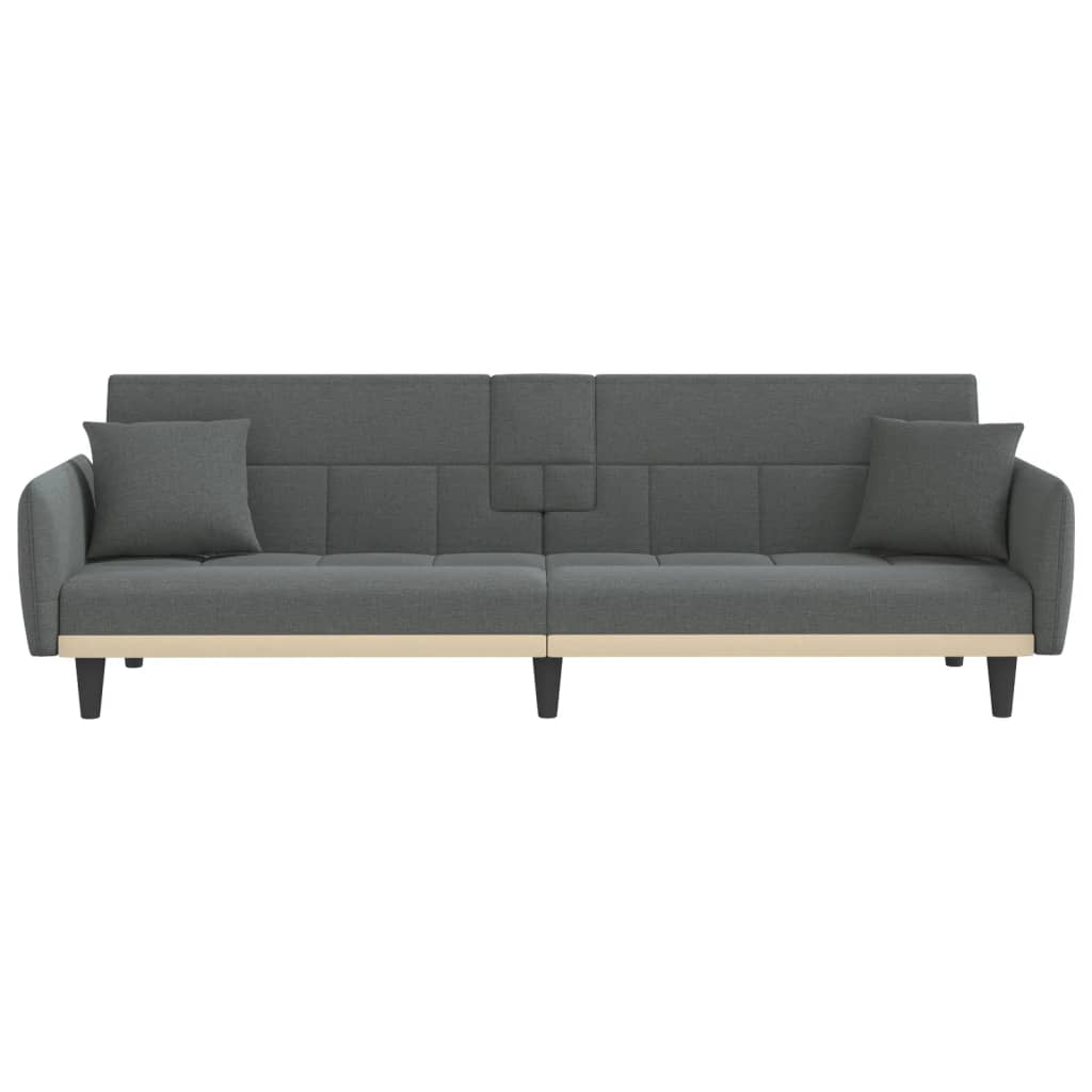 vidaXL Sofa Bed with Cup Holders Dark Gray Fabric