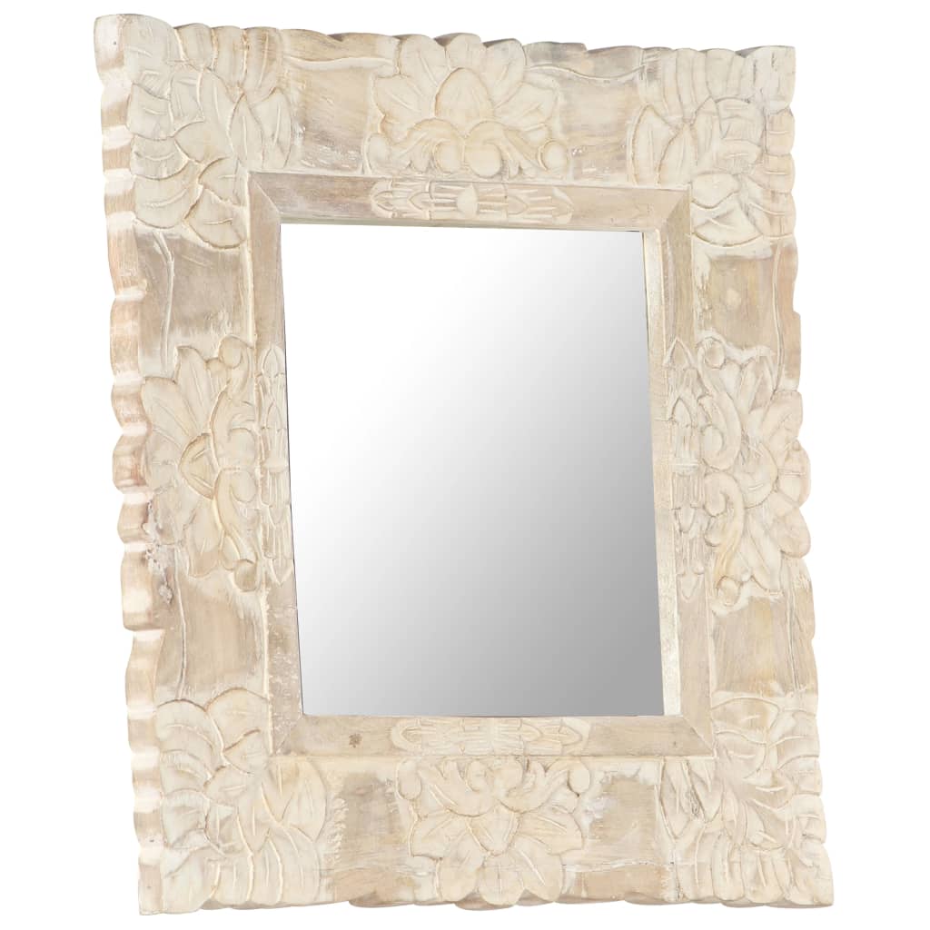 vidaXL Mirror White 19.7"x19.7" Solid Mango Wood