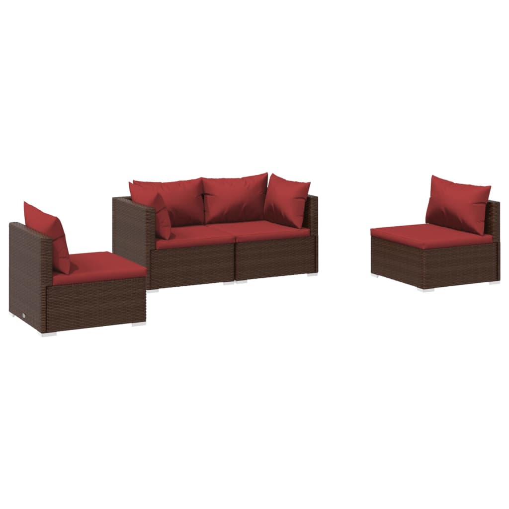 vidaXL 4 Piece Patio Lounge Set with Cushions Poly Rattan Brown