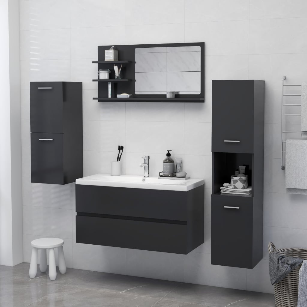 vidaXL Bathroom Mirror Gray 35.4"x4.1"x17.7" Engineered Wood