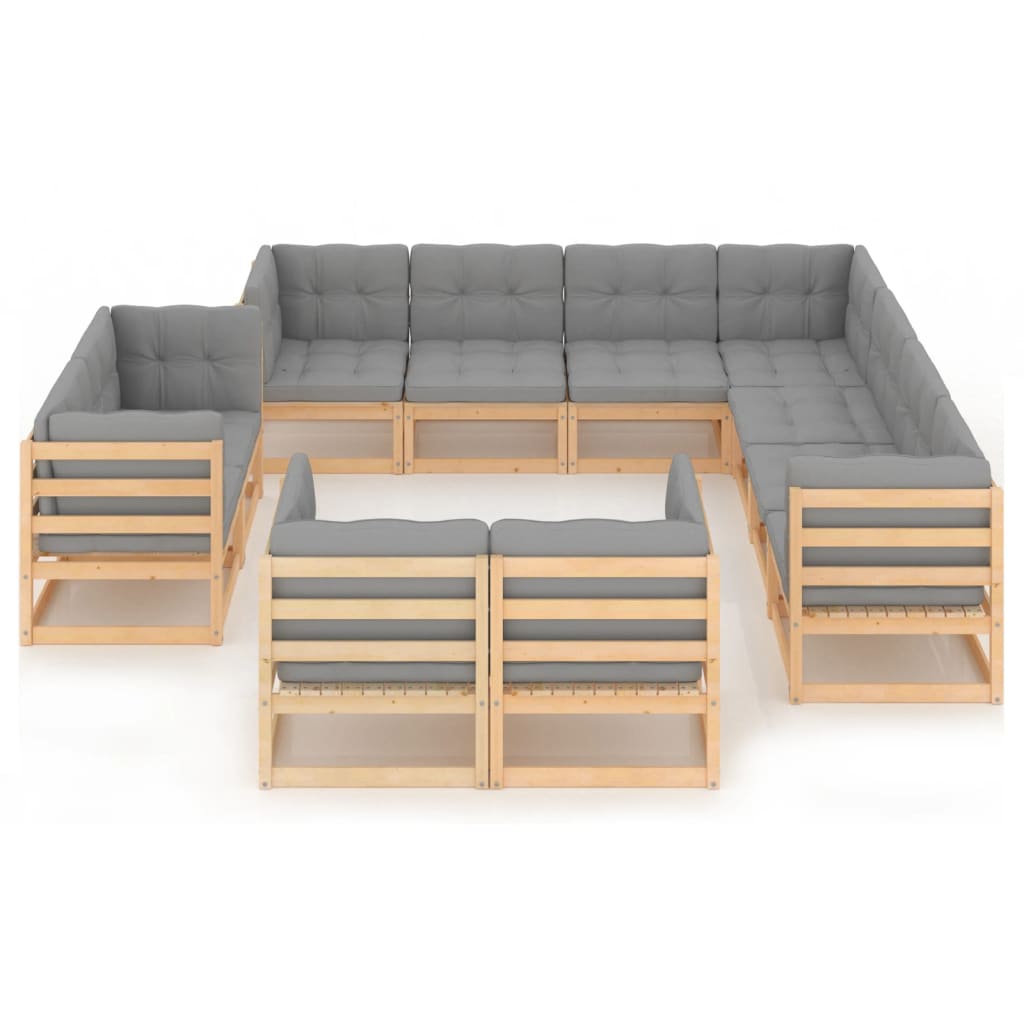 vidaXL 11 Piece Patio Lounge Set with Cushions Solid Wood Pine