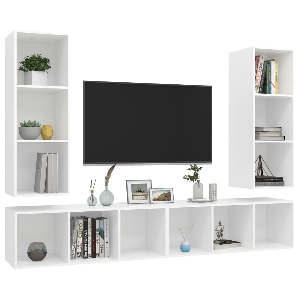 vidaXL Wall-mounted TV Stands 4 Pcs White Engineered Wood