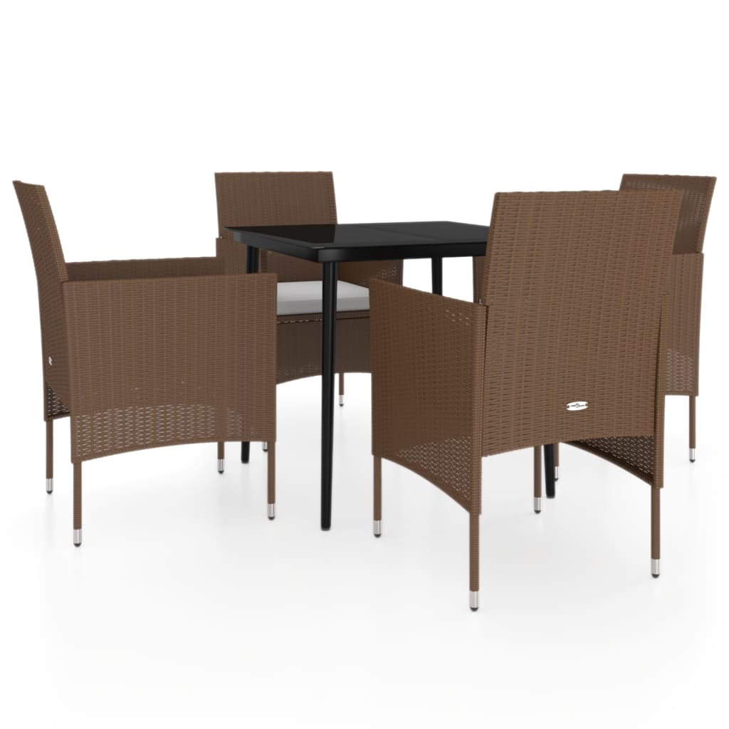 vidaXL 5 Piece Patio Dining Set with Cushions Brown and Black