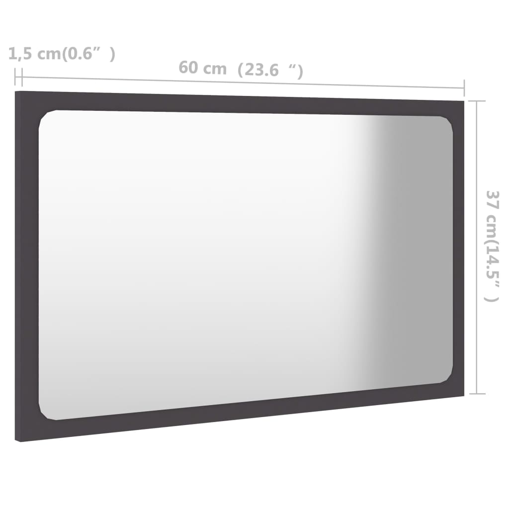 vidaXL Bathroom Mirror Gray 23.6"x0.6"x14.6" Engineered Wood