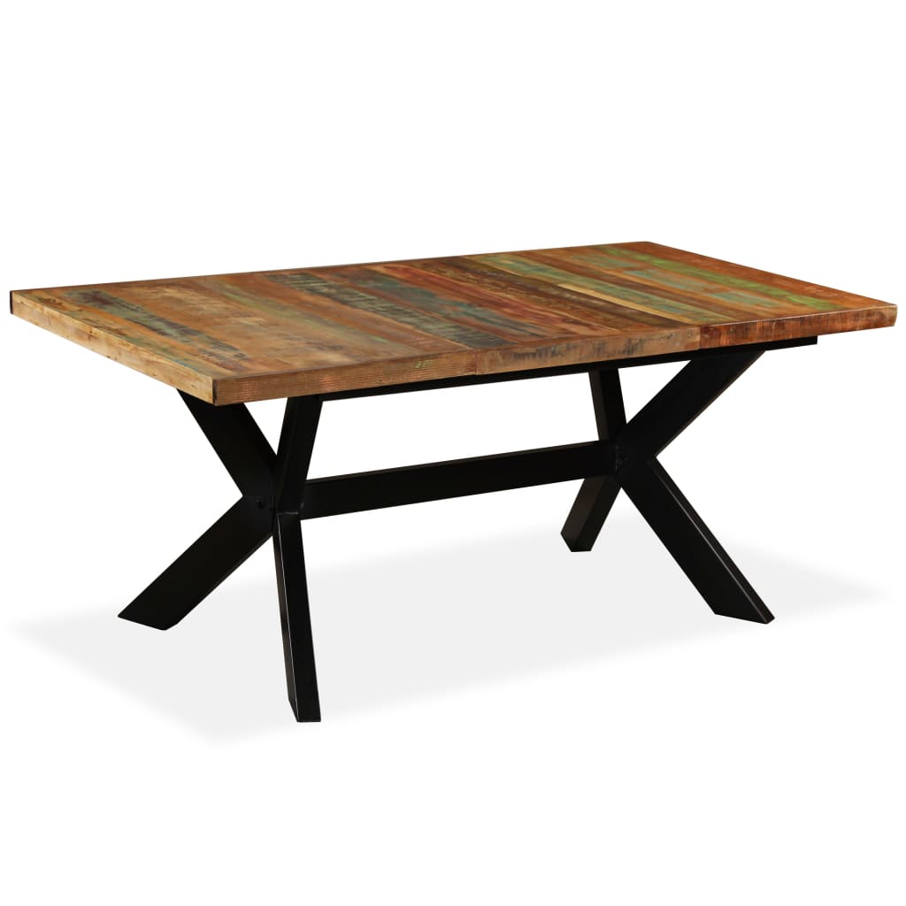 vidaXL Dining Table Solid Reclaimed Wood and Steel Cross 70.9"