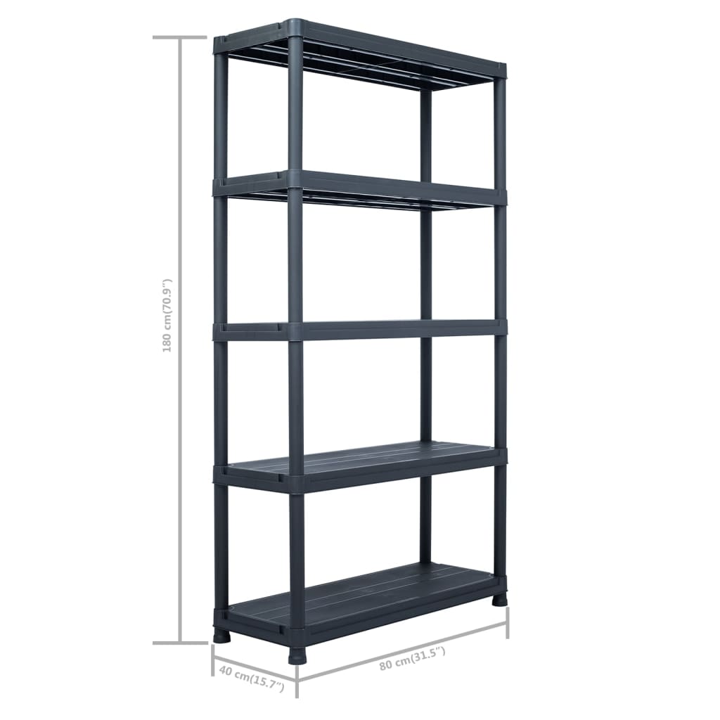 vidaXL Storage Shelf Racks 2 pcs Black 551.2 lb 31.5"x15.7"x70.9" Plastic