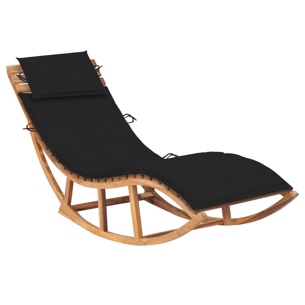 vidaXL Rocking Sun Lounger with Cushion Solid Teak Wood