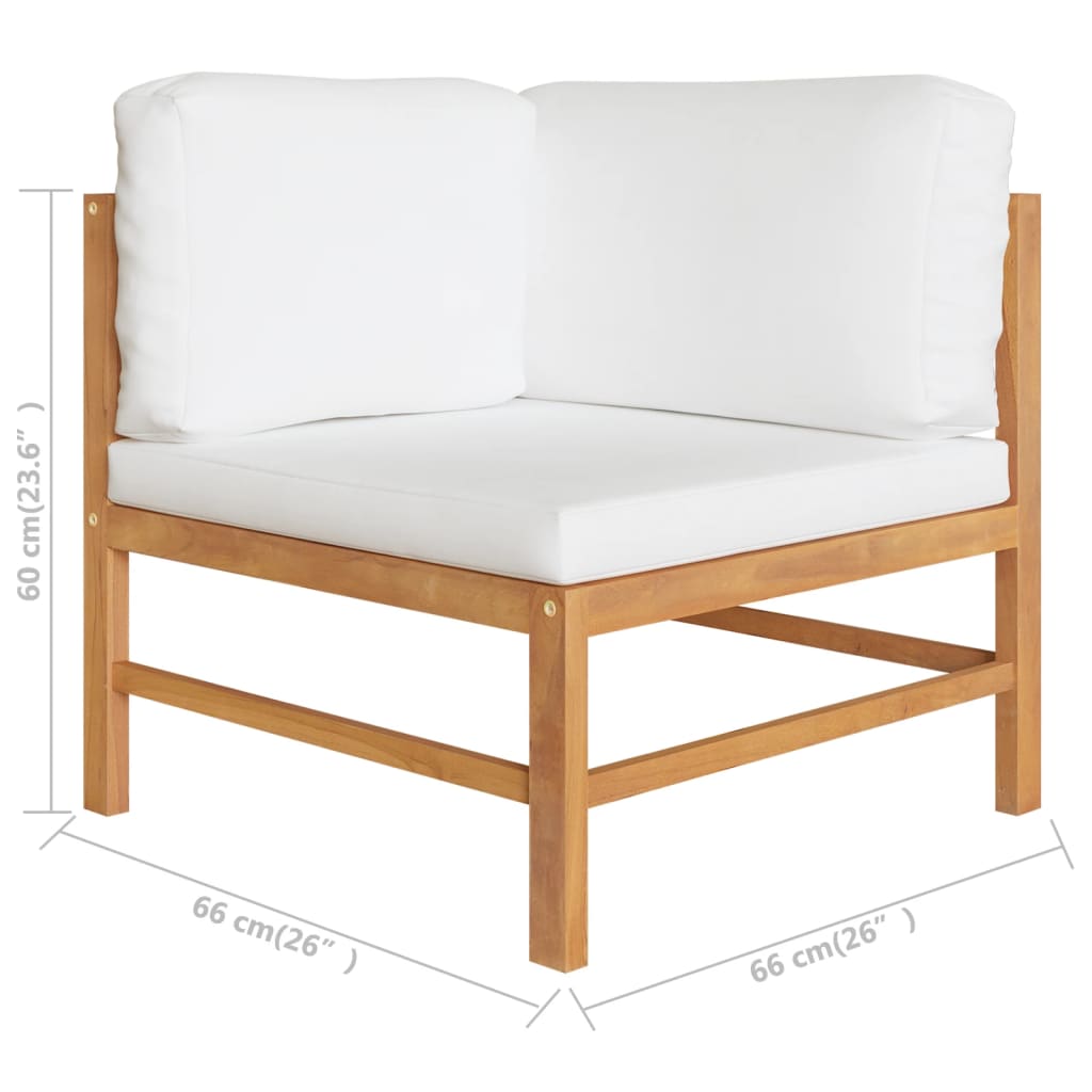 vidaXL 3-Seater Patio Sofa with Cream Cushions Solid Teak Wood