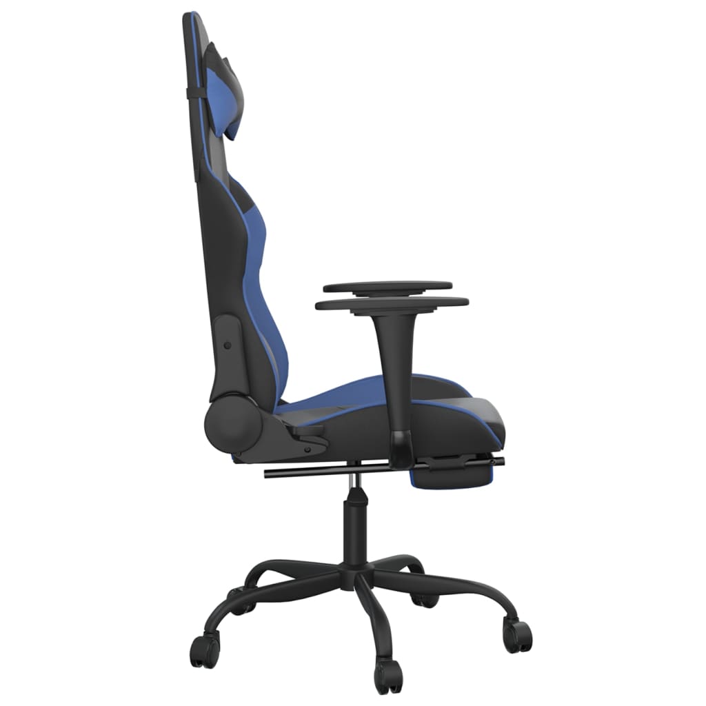 vidaXL Gaming Chair with Footrest Black and Blue Faux Leather