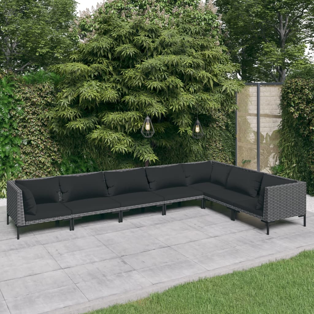 vidaXL 7 Piece Patio Lounge Set with Cushions Poly Rattan Dark Gray