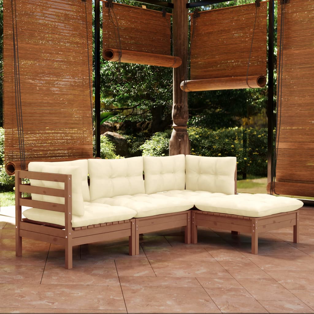 vidaXL 4 Piece Patio Lounge Set with Cushions Honey Brown Pinewood