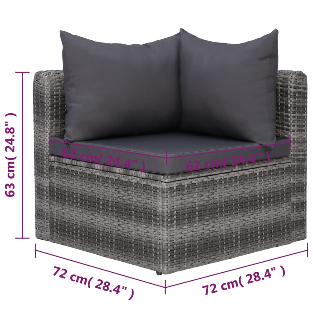 vidaXL 7 Piece Patio Sofa Set with Cushions & Pillows Poly Rattan Gray