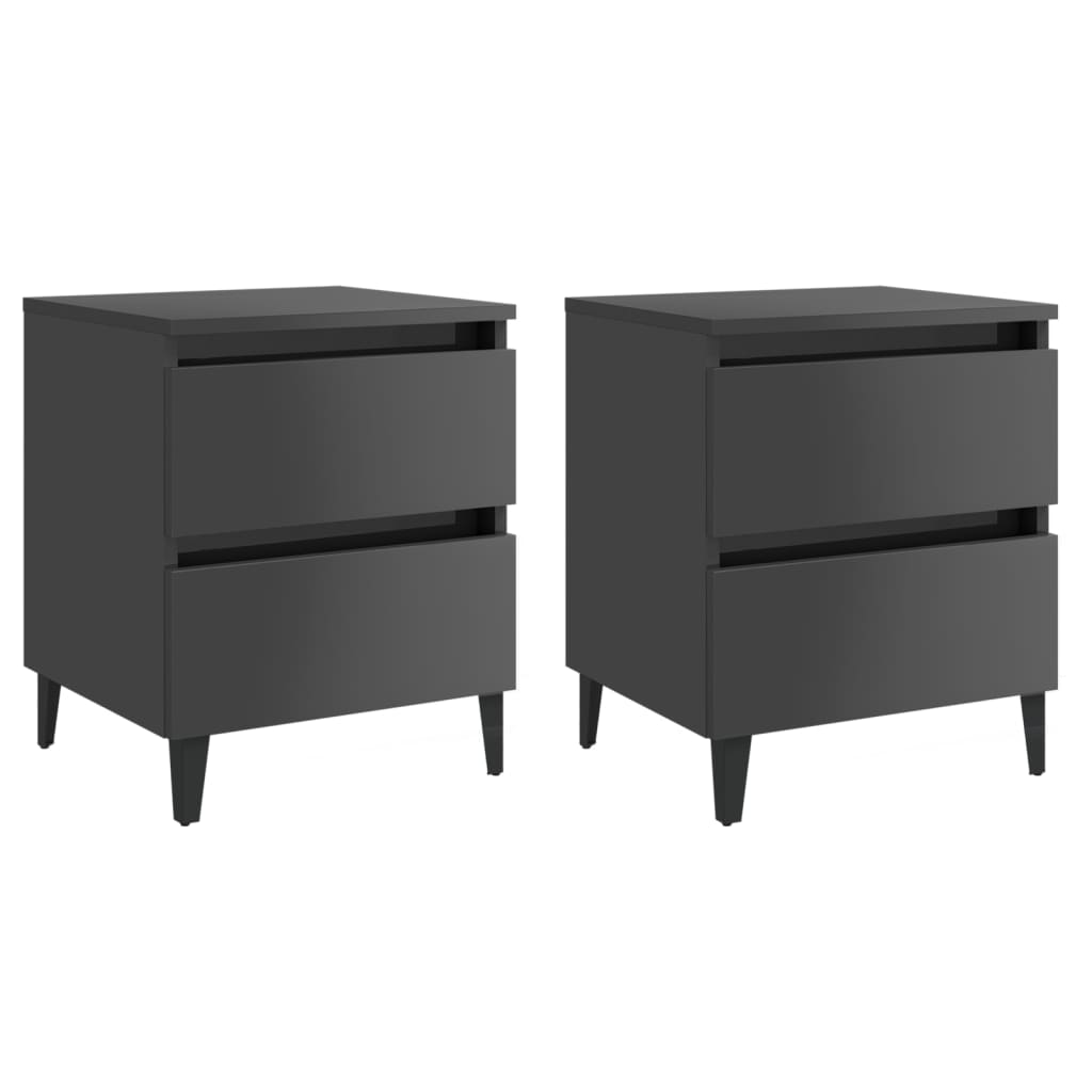 vidaXL Bed Cabinets 2 pcs High Gloss Gray 15.7"x13.8"x19.7" Chipboard