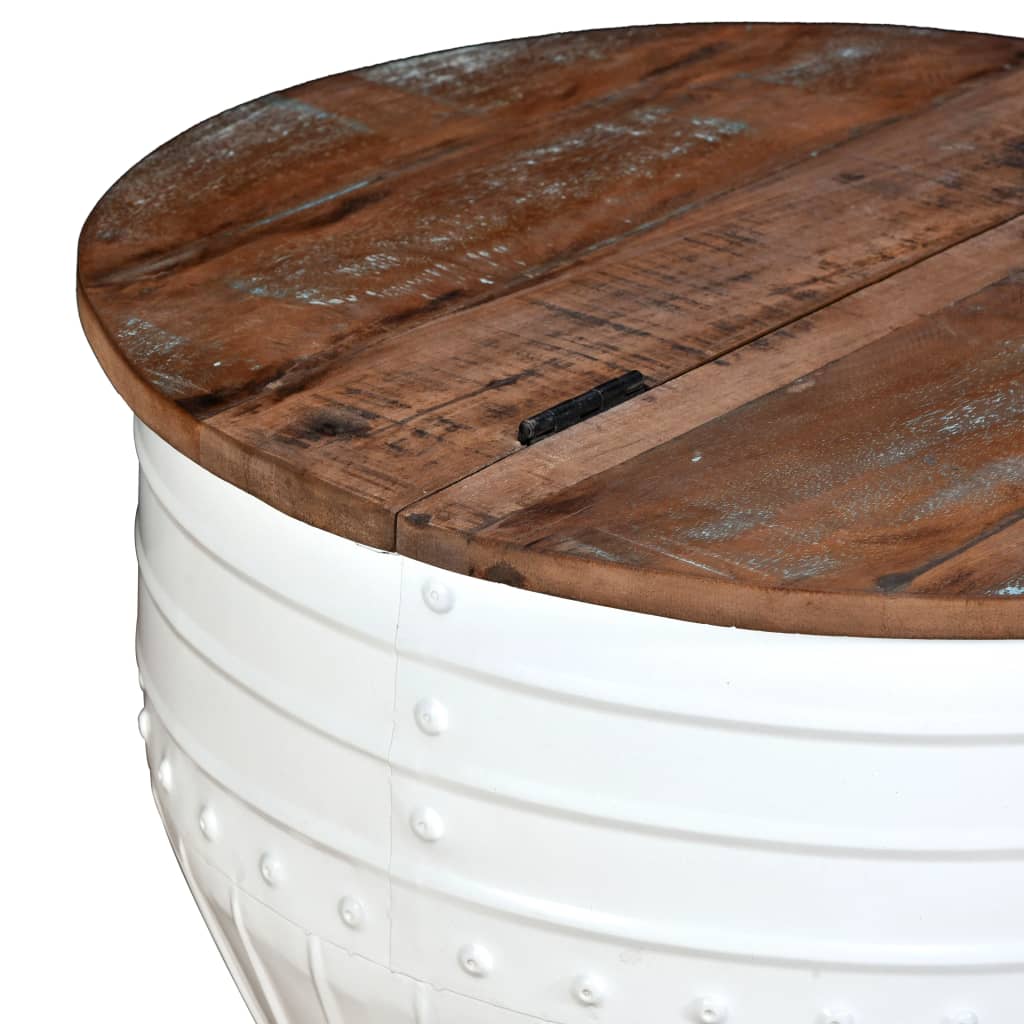 vidaXL Coffee Table Solid Reclaimed Wood White Barrel Shape