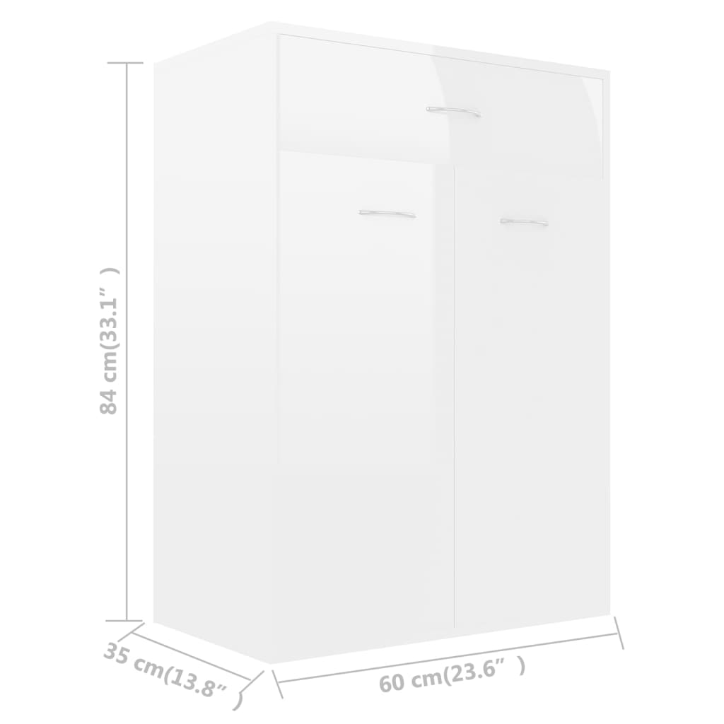 vidaXL Shoe Cabinet High Gloss White 23.6"x13.8"x33.1" Engineered Wood