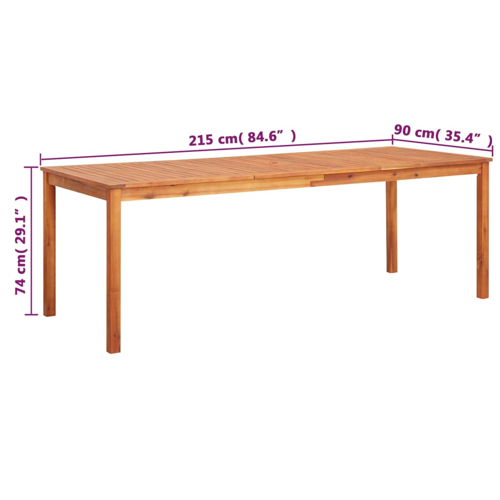 vidaXL Patio Table 84.6"x35.4"x29.1" Solid Acacia Wood
