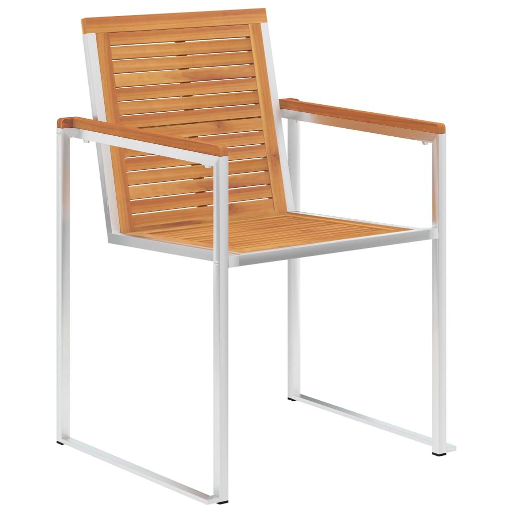 vidaXL Patio Chairs 2 pcs Solid Acacia Wood and Stainless Steel
