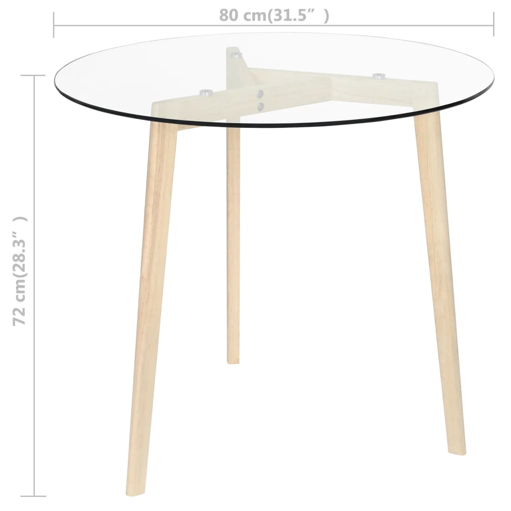 vidaXL Dining Table Transparent 31.5" Tempered Glass
