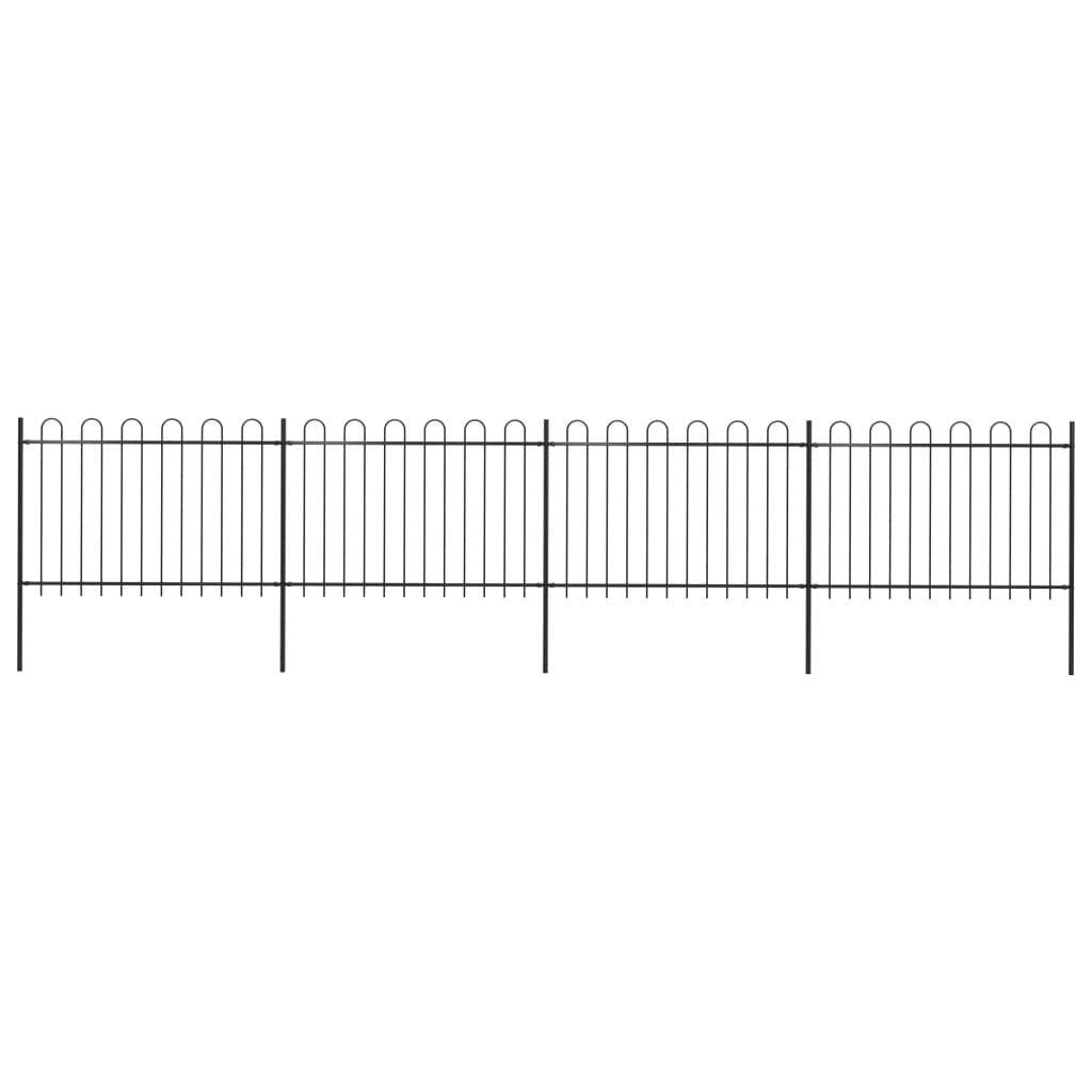 vidaXL Garden Fence with Hoop Top Steel 22.3' Black