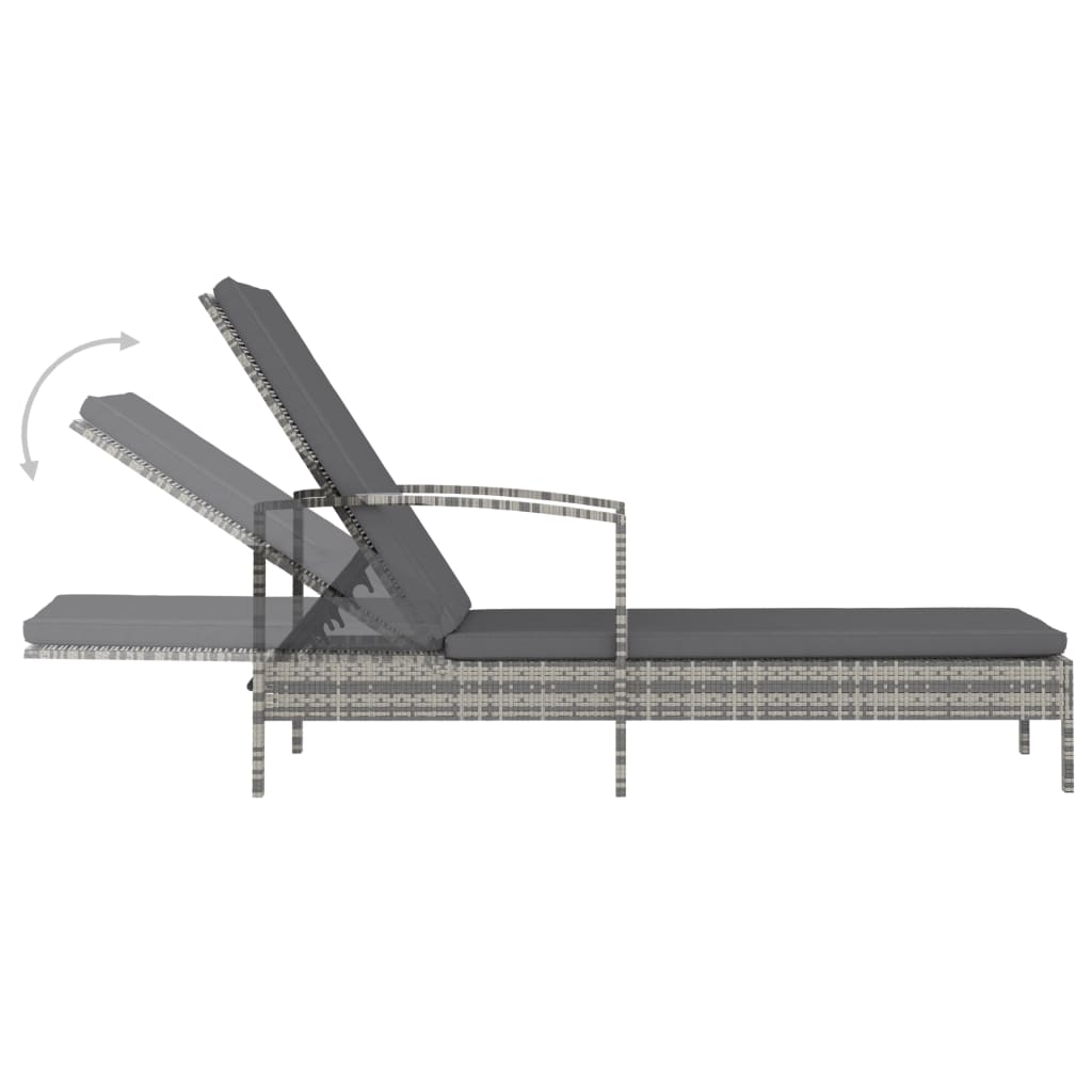 vidaXL Sun Lounger with Armrests Poly Rattan Gray