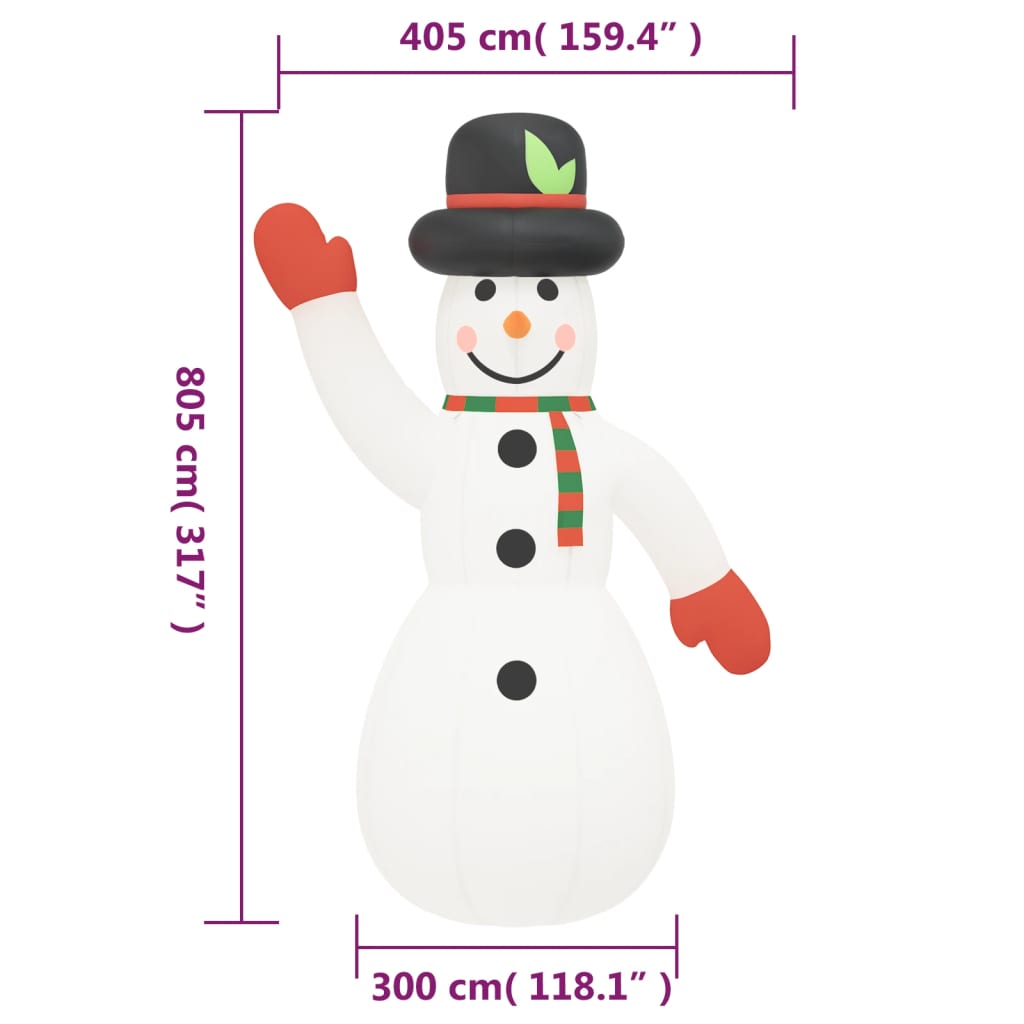 vidaXL Christmas Inflatable Snowman with LEDs 316.9"