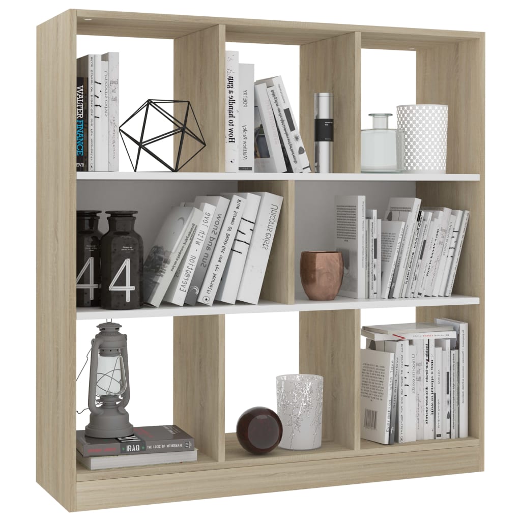 vidaXL Book Cabinet White and Sonoma Oak 38.4"x11.6"x39.4" Engineered Wood