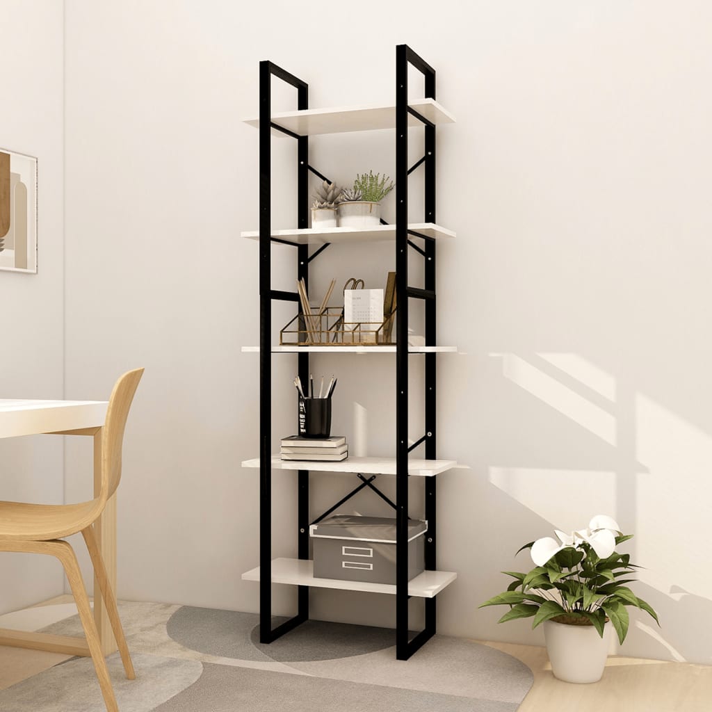 vidaXL 5-Tier Book Cabinet White 23.6"x11.8"x68.9" Pinewood