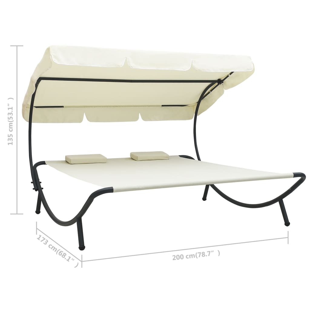 vidaXL Patio Lounge Bed with Canopy and Pillows Cream White