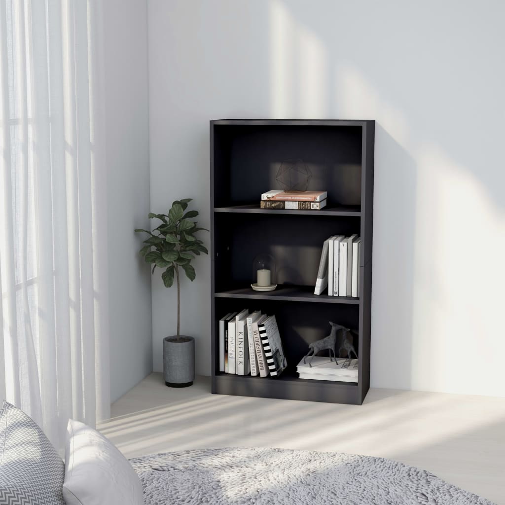 vidaXL 3-Tier Book Cabinet Gray 23.6"x9.4"x42.9" Engineered Wood
