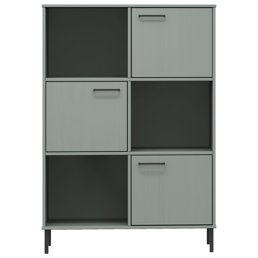 vidaXL Bookcase with Metal Legs Gray 35.4"x13.8"x50.6" Solid Wood OSLO
