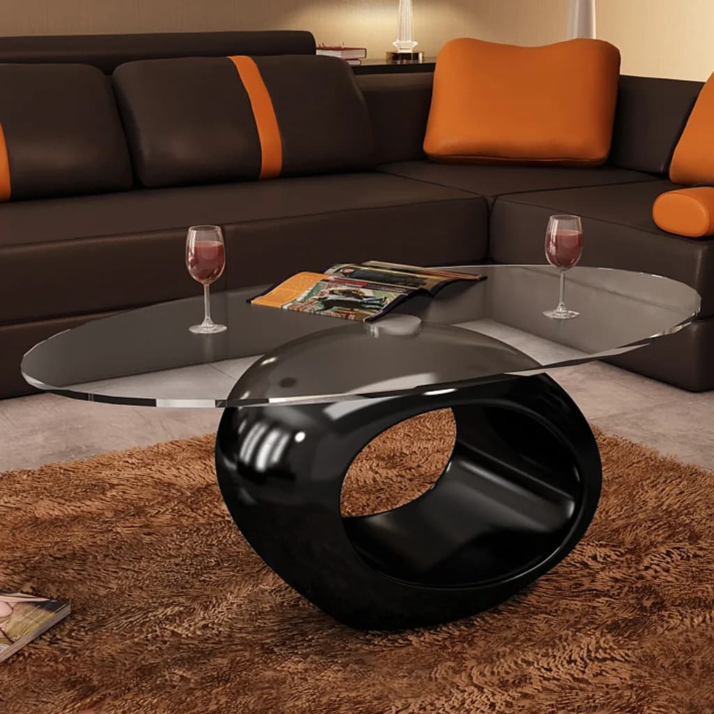 vidaXL Coffee Table with Oval Glass Top High Gloss Black