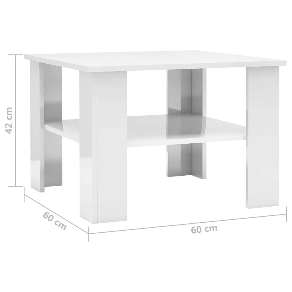 vidaXL Coffee Table High Gloss White 23.6" x 23.6" x 16.5" Engineered Wood