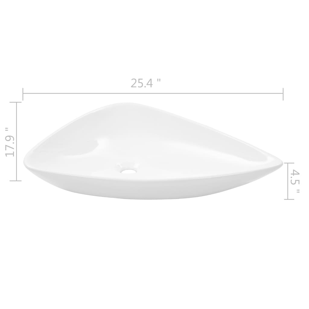 vidaXL Basin Ceramic White Triangle 25.4"x17.9"x4.5"