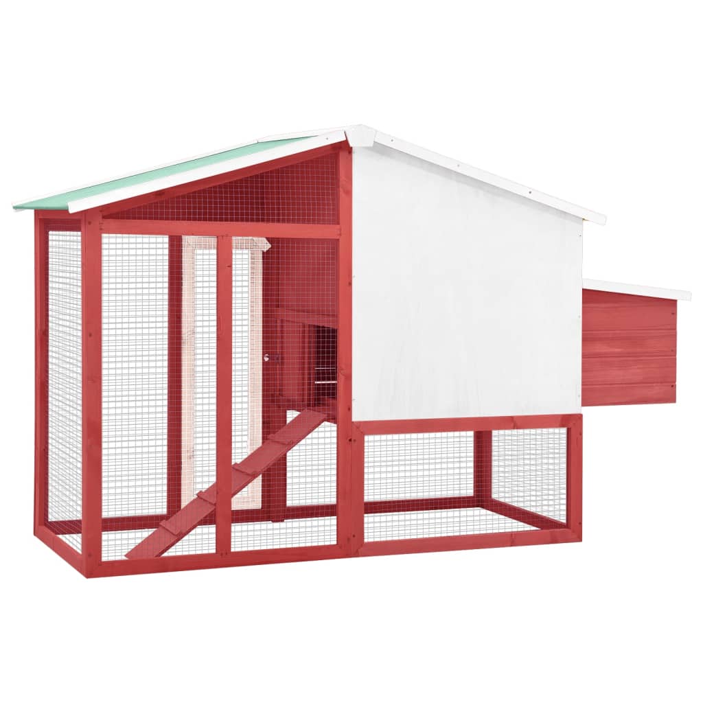 vidaXL Chicken Coop with Nest Box Red and White Solid Fir Wood